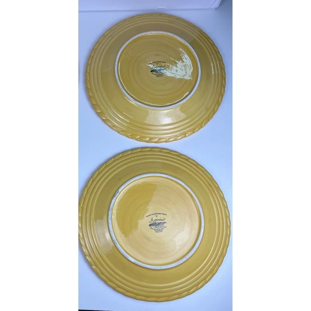 Artimino Tuscan Countryside Yellow Stoneware Charger Plate Twisted Rope Rim 2007